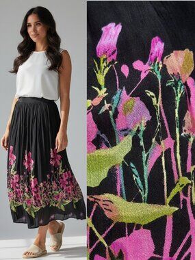 Vtg 90s black floral crinkle skirt - Anthony Richards brand